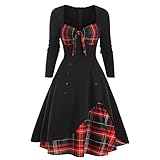 Spitzenkleider Frauen Sexy Casual Plaid Print Gothic Kleid Taille Kontrast Spleißen Zweireiher...