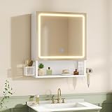 Spiegelschrank Bad mit LED-Beleuchtung,Badezimmer Spiegelschrank mit verstellbarer...