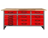 Ondis24 Werkbank Konny Werktisch Packtisch 15 Schubladen 160 x 60 x 85 (H) cm Werkstatteinrichtung...