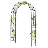 COSTWAY Rosenbogen Metall, Gartenbogen für Kletterpflanzen, Rosengitter mit 4 Bodenpfählen,...