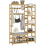 VIAGDO Garderobenständer mit Schuhbank,Kleiderständer mit 5 Aufbewahrungsregale,Garderobe mit...