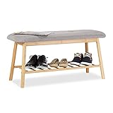Relaxdays Schuhbank Bambus für 2 Personen, Polsterbank mit Schuhablage für 4 Paar Schuhe, bequeme...