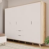 Forte VANKKA Kleiderschrank 230, Skandi Schrank mit 5 Drehtüren und 2 Schubladen, Filigrane...