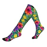 Sport-Kompressionssocken mit buntem Hawaii-Blumendruck, Damen-Laufsocken, Fußballsocken,...