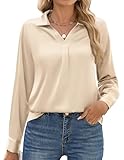 Zeagoo Satin Bluse Damen Langarmshirt Elegant V-Ausschnitt Hemdbluse Seiden Langarm Oberteile...