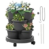 JIEBWCHA Turm Blumentopf - Gemüsebeet - DREI-Etagen Töpfe mit abnehmbaren Rädern und Zubehör...