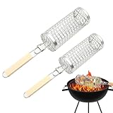 Nistkörbe Grillkorb Grillkorb - Outdoor Grillkorb | 2er Set Edelstahl Grillwerkzeuge mit Holzgriff...