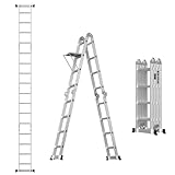 4x4 Stufen Aluminium Mehrzweckleiter, 4.7M Multifunktionsleiter mit plattform, 7 in 1 Alu...