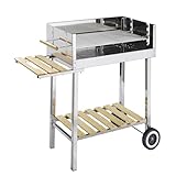 GLÜHZONE HKG 500, Grill XXL Edelstahl Grillwagen, Holzkohlegrill fahrbar mit Holzablage, 4-fach...