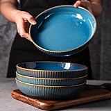 CSYY 4PCS Pastateller aus Keramik, Groß Suppenteller Oder Speiseteller, Premium Porzellan 21cm Blau