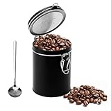 Kaffeedose Edelstahl Luftdicht mit Ventil –Vakuum Kaffeebehälter Schwarz für Frischhaltung –...