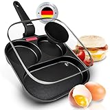 endusor Spiegeleipfanne mit Deckel (21cm) - Frühstückspfanne dreigeteilt mit Antihaft-Beschichtung...