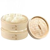 Pizsieat 2 Etagen Bambus Dampfgarer, Bambusdämpfer mit Deckel, Bamboo Steamer, Asiatischer...