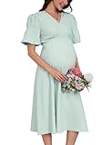 YesFashion Umstandskleid Damen Sommer Elegant V-Ausschnitt Langes Stillkleid Hohe Taille Casual...
