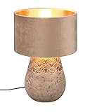 Reality Leuchten Tischleuchte Kiran R51231061, Sockel Keramik Grau, Schirm Samt Beige/goldfarbig,...