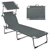Montafox Sonnenliege 195 x 59 x 32 cm Strand Liege Tragbar max.150 kg Sonnendach Verstellbarer...