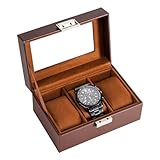 ProCase Uhrenbox mit 3 Fächern, Uhrenkasten mit Glasdeckel, Uhrenkoffer mit Uhrenkissen,...