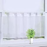 Scheibengardine, Weiß Voile Bistrogardine mit Schlaufen Transparente Kurzstore Kurzvorhang Küchen...