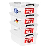 ATHLON TOOLS 4x 12.5 L Aufbewahrungsboxen mit Deckel, lebensmittelecht - Verschlussclips - 100%...