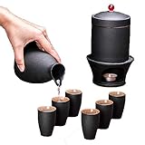 LJQZFWXX 9-teiliges Sake-Set mit Wärmer, Japanisches Hot-Saki-Set aus schwarzer Keramik, inklusive...