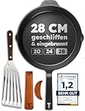 TECOR Gusseisenpfanne Induktion 28 cm geschliffen, universell, natürlich - Langlebige Pfanne...