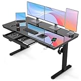 Claiks Glas Höhenverstellbarer Schreibtisch 140x60 Elektrischer Steh-Sitz-Schreibtisch mit robuster...
