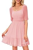 Imily Bela Damen Kleider Square Neck Partykleid Mesh Minikleid High Waist Falten Langarmkleid...