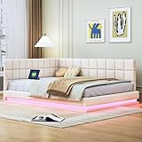 Racxily Gepolstertes Schlafsofa, 140 × 200 cm, multifunktionales Bett mit LED-Lichtleiste und...