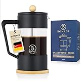 BONACE French Press aus Glas | Kaffebereiter für 2 Tassen | Kaffepresse 350ml | Farbe Schwarz | 2...