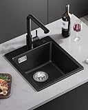 Sofetiy Spülbecken Schwarz Granit, Spüle 40x45cm, Küchenspüle Mit Siphon, Waschbecken Küche...