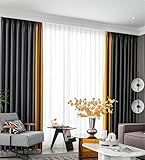 Skcess Schiebegardinen Set, Polyester Curtains Blackout Zweifarbiges Patchwork Dunkelgrau-Gelb –...