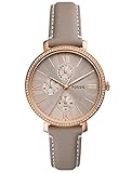 FOSSIL Damenuhr Jacqueline Multifunction, 38mm Gehäusegröße, Multifunktionswerk, Lederarmband