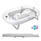 Faltbare Babybadewanne mit rutschfestem Badekissen/Badewanne XXL mit Thermometer zur Kontrolle der...