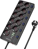 HEEKIM Steckdosenleiste mit USB, 11 Fach Mehrfachsteckdose mit USB (2 USB-A und 2 USB-C), 4000W 16A,...