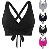 Ahagogo Bikini Oberteil Große Brüste Rückenfreies Oberteil Bikini Damen Push Up Wickeloptik Lace...