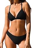CUPSHE Damen Bikini Set Triangel V Ausschnitt Low Waist Lace Up Bademode Zweiteiliger Badeanzug...