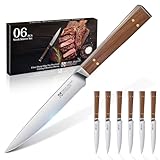 Purple Dragon Steakmesser Set 6 teilig - Steakmesser Glattschliff mit Ergonomischem Holzgriff,...
