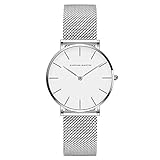 HANNAH MARTIN Damen Uhren Analog Quarz Edelstahl Wasserdicht Mesh Ultradünne (Weiß Oberfläche...