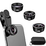 RAYAKT 3-in-1 Handy Kamera objektiv Set, 210° HD Fischaugen, 120° Weitwinkel, 25x Makro, mit...
