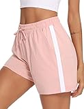 Litherday Shorts Damen Sportshorts Kurz Hosen Streifen Jogginghose Sommer Traininghose mit Taschen...