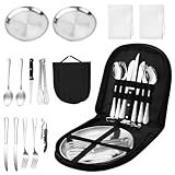 Camping Geschirr Set 2 Personen 14-teilig, Picknick Set, Edelstahl Outdoor Geschirr für Outdoor,...