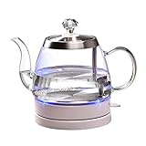 HHTD Glas Wasserkocher, kabelloser Tee, weißer Tee Retro 1L, Schnellkoch 1000W Tee, automatische...