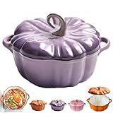 Enameled Cast Iron Pumpkin Dutch Ovens, Cute Halloween Pumpkin Pot with Lid, 4-Quart Enameled Cast...