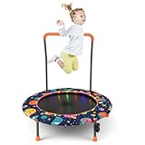 LIFEZEAL Ø 92cm Kindertrampolin mit LED-Lichtern, Trampolin Kinder mit Griff & Sicherheitspolster,...