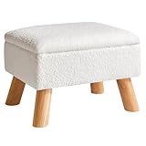 YMYNY Ottomane mit Stauraum, Fußhocker, Kleiner Fußhocker mit Stabilen Holzbeinen Hocker, Teddy...