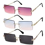Gaosaili 3 Stücke Rechteck Randlose Sonnenbrille, Retro Durchsichtige Linse Rahmenlose Sonnenbrille...