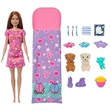 Barbie-Puppe und Spielset mit 2 Spielzeughunden und mehr als 10 Zubehörteilen, Welpen-Pyjama-Party...