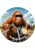 Tortenaufleger Wunschname, Affe, Mtorrad, Biker, Lustig, Tortendeko, Cake Decoration Fondant, Ø...