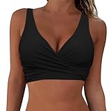 Damen Bikini Oberteil Schwarz Bikinioberteil Große Brüste Push Up Bikini Top Gepolstert Bustier...