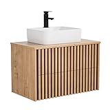 UEV Waschtisch mit Unterschrank, Waschbeckenunterschrank 61cm/81cm Badmöbel Set, Natur (Natur mit...